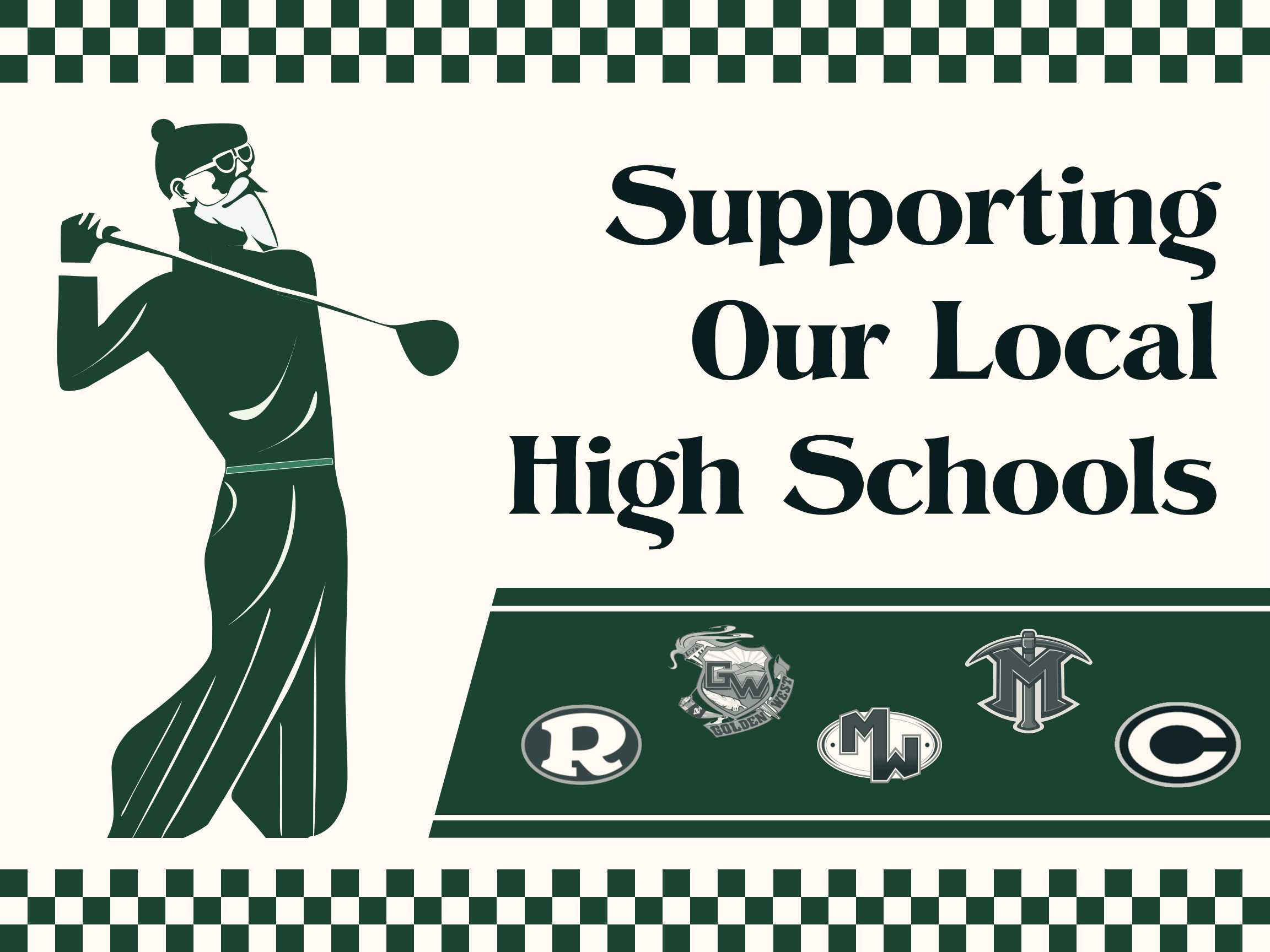 Supporting Our Local High Schools banner with vintage checkered border and Visalia high school logos